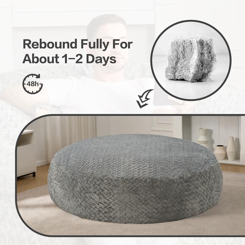 【Hobestluk】Bean Bag Chair 6ft for Adults, 70" x 70" x 15", Big Bean Bag Design, Plush Fur Cover, Versatile for Living Room, Bedroom, Dorm, Office Couch Sofa,fathersdaygifts