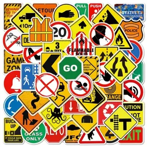 Warning Sign Series Sticker, 50pcs/set Safety Warning Sticker, Decorative Sticker for Scrapbook, Diary, Notebook, Water Bottle, Car, Sticker Decals, Car Stickers