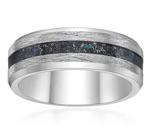 LYNX Men's Stainless Steel & Crushed Titanium Ring