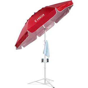 AMMSUN 6.5ft Shade Umbrella with Stand, Lightweight Portable Umbrella Canopy for Sporting Games, Adjustable Instant Sun Protection, Easy Carry, Red