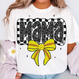Retro Softball Mama Shirt, Game Day Softball Coquette Bow Sweatshirt, Checkered Softball Mom Tee, Mother's Day Gift