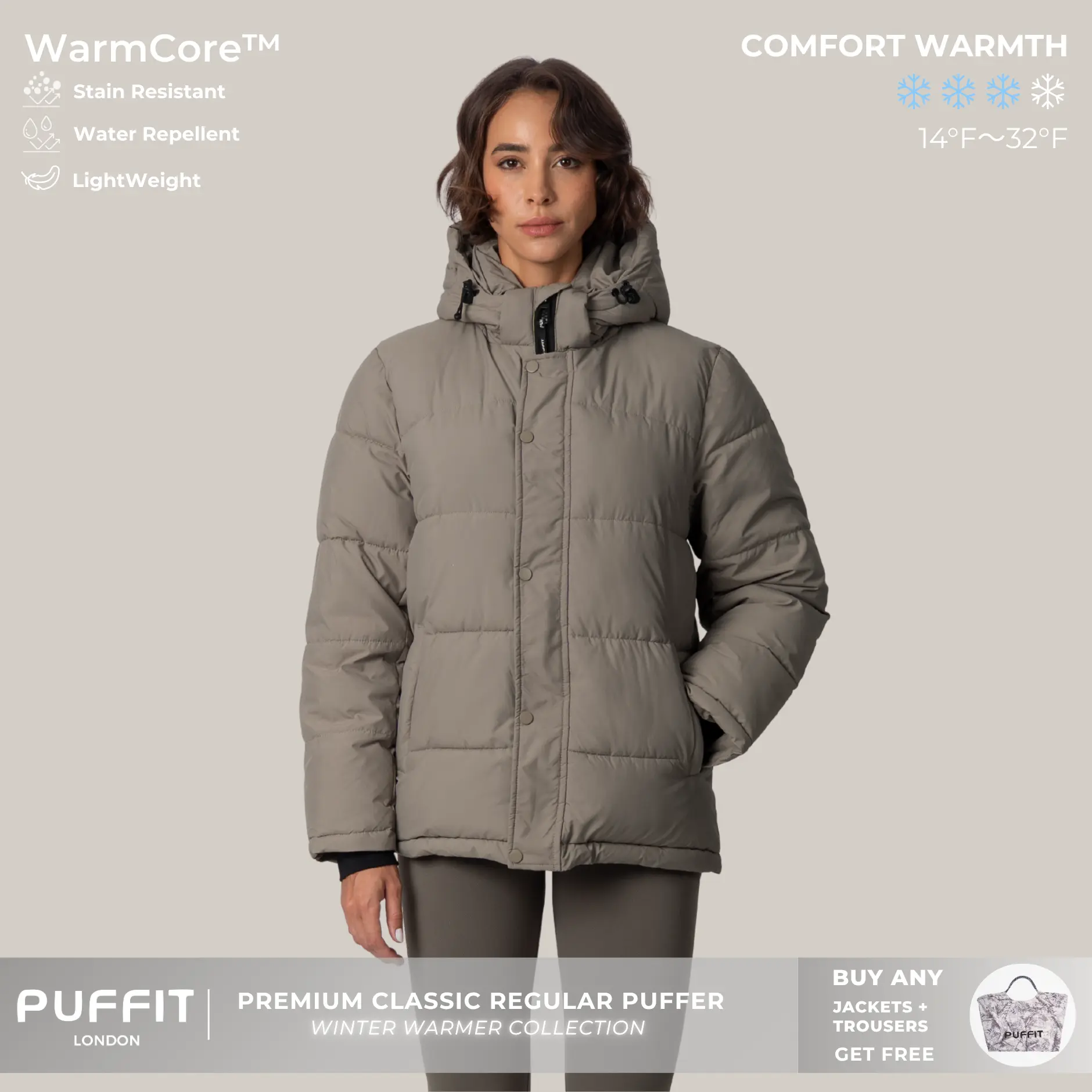 PUFFIT WarmCore Premium Detachable-Hood Puffer Jacket | Classic Lightweight Winter Coat,Windproof,Water-Repellent,Adjustable Drawstring Design,Womenswear,Tops,Outerwear,Long Sleeve,Fall Jacket,2026 Shopping