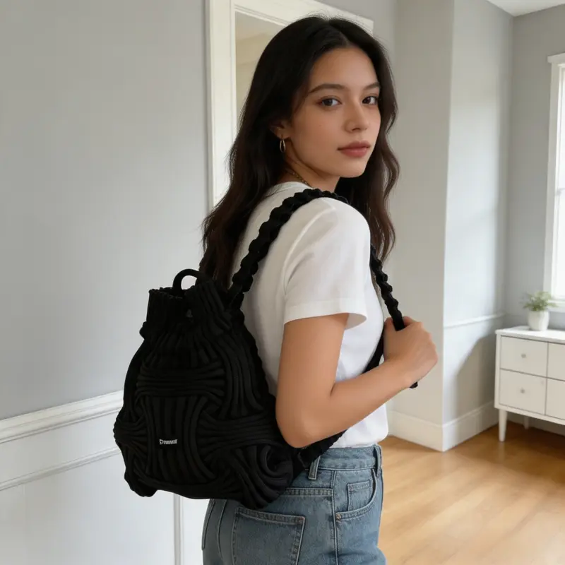 Cute Ruffled Drawstring Backpack, Casual Stylish Daypack, Lightweight Hands-Free Shoulder Bag for Outdoor Activities, Shopping & Everyday Wear