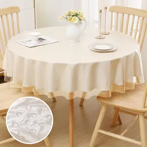 Smiry round Table Cloth 60 Inch, Waterproof Wipeable Vinyl Tablecloths Protector, Oil Spill Proof Plastic Table Cover for Dining, Picnic, Camping, Outdoor, Clear smiry