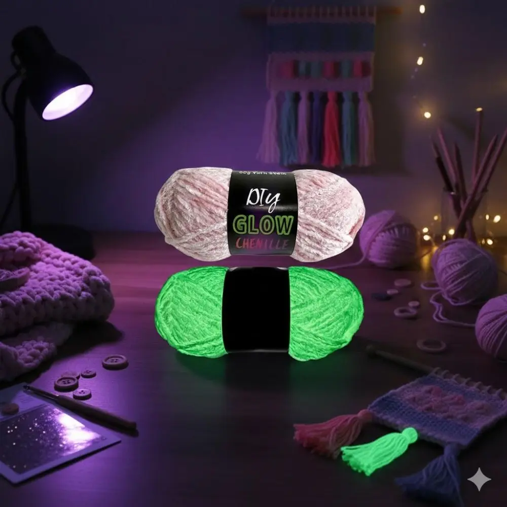 Glow-in-the-Dark Yarn for Knitting and Crochet - DIY Soft Self-Luminous Fiber, Perfect for Scarves, Hats, Amigurumi in Dark. Medium-Thick Craft Yarn for Creative Handmade Projects Knitting Supplies