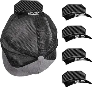 HAT-TAC - Wall Hat Rack Organizer (4-Pack) Made in USA Patented Baseball Cap Multi-Purpose Curved Shelf Hanger Adhesive No Drilling ( Carbon Fiber )