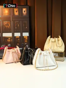Gentle style diamond quilted drawstring bucket bag, spring girly versatile shoulder crossbody bag