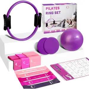 Pilates Ring Set Exercise Equipment, with Exercise Resistance Bands Set, Pilates Ball, Sliding Disks. Portable  Gym - with Fitness Guide Poster