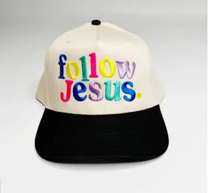 Follow Jesus Hat - Personalizable Rainbow Embroidery, Adjustable Plastic Strap Closure, One Size Fits Most, 100% Polyester Foam Front & Nylon Mesh Back