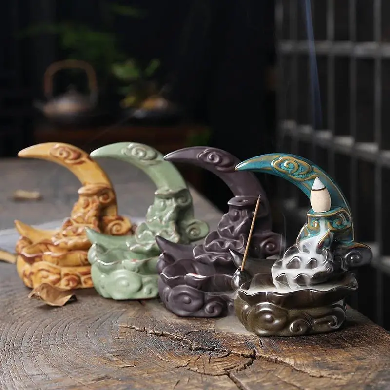 Creative Waterfall Design Incense Burner, 1 Count Lotus Ceramic Censer, Home Decor Incense Stick Holder, Desktop Ornament for Home Office Decor, Freshener, Calming Home Fragrance, Aromatherapy Scent Diffuser