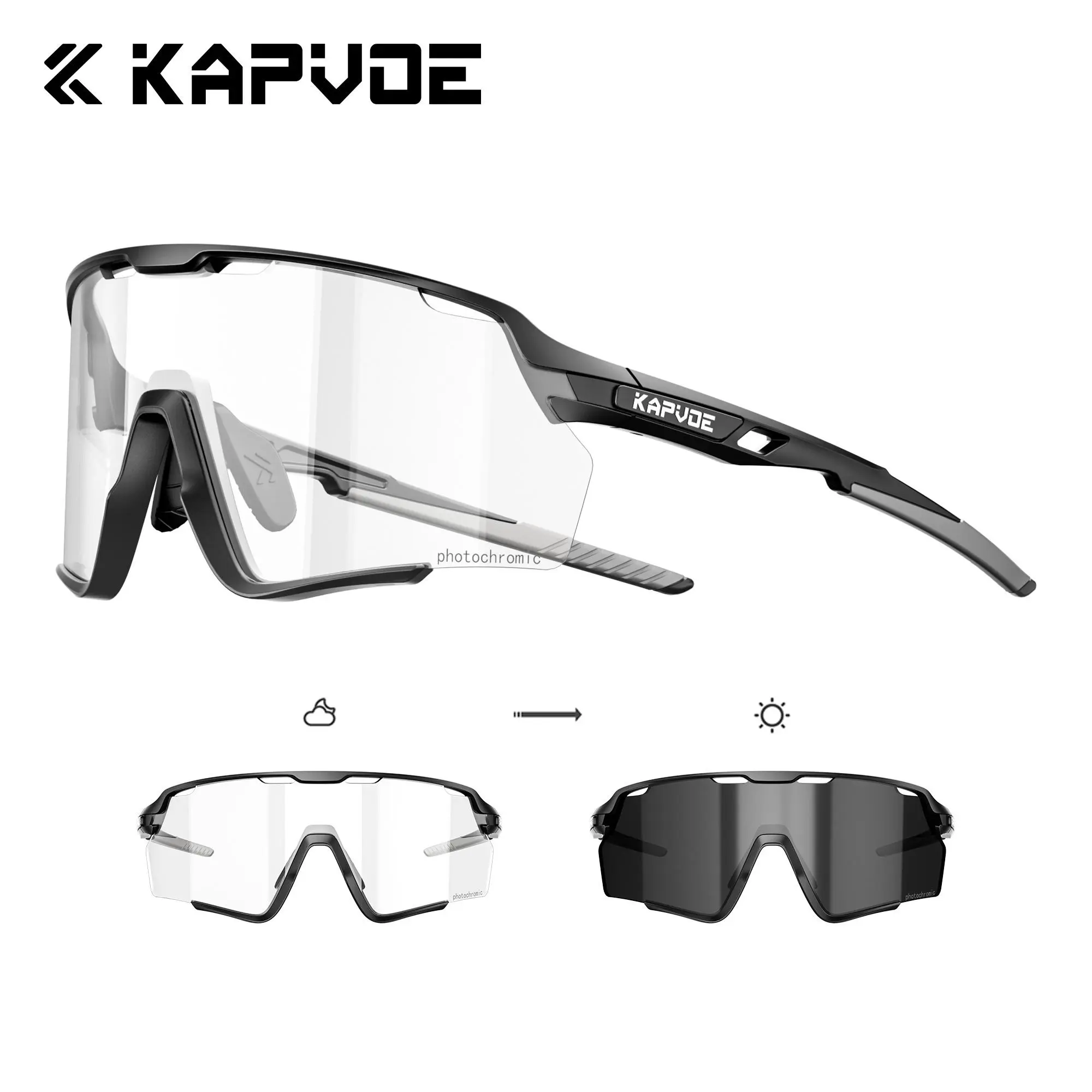 KAPVOE K170 Photochromic Cycling Glasses Men Women UV400 Clear Transition Mountain Bike Sunglasses Sports Baseball Running Lightweight Windproof Eyewear