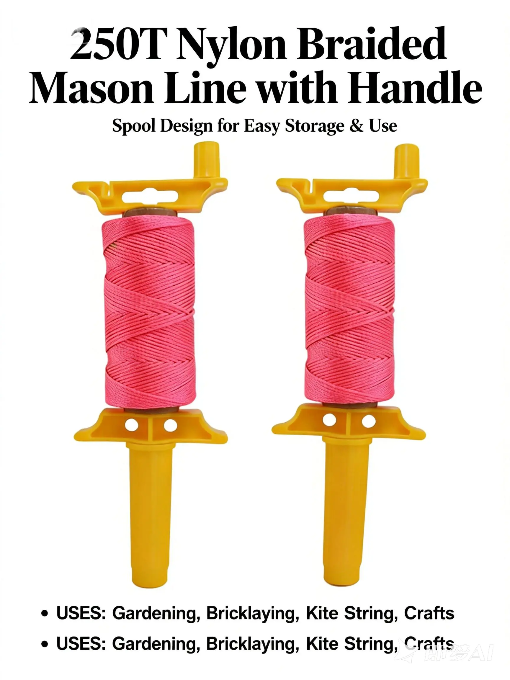 2 PCS 250#18 Fluorescent Heavy Duty Braided Synthetic Nylon Cord - Mason Line, Brick Line, High Visibility Rope for Camping, Construction, Gardening Projects, Braided Rope, Heavy Duty Nylon