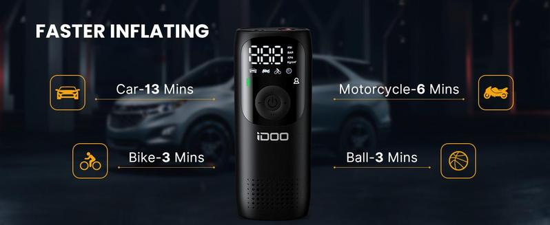 iDOO 150PSI Air Compressor, Portable Cordless Air Pump, Universal Car Tire Inflator Pump for Car Motorcycle Bicycle,Car Accessories,Tire Inflator Tool