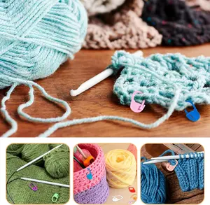 220 Pieces Stitch Markers,with 15 Pcs Large Eye Blunt Sewing Needles,Colorful Crochet Stitch Markers for Knitting Stitch Locking Clips Crochet Pins with Storage Box