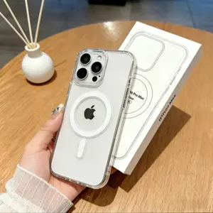 Transparent phone case, transparent acrylic magnetic phone case, drop-resistant with high transparency, perfect fit after installation, 1800 magnetic force, material: two-in-one—acrylic back panel, TPU edges, compatible with iPhone and Samsung phones. H5