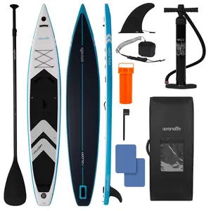 14' Inflatable Racing Paddle Board, Non-Slip EVA Deck, Blue