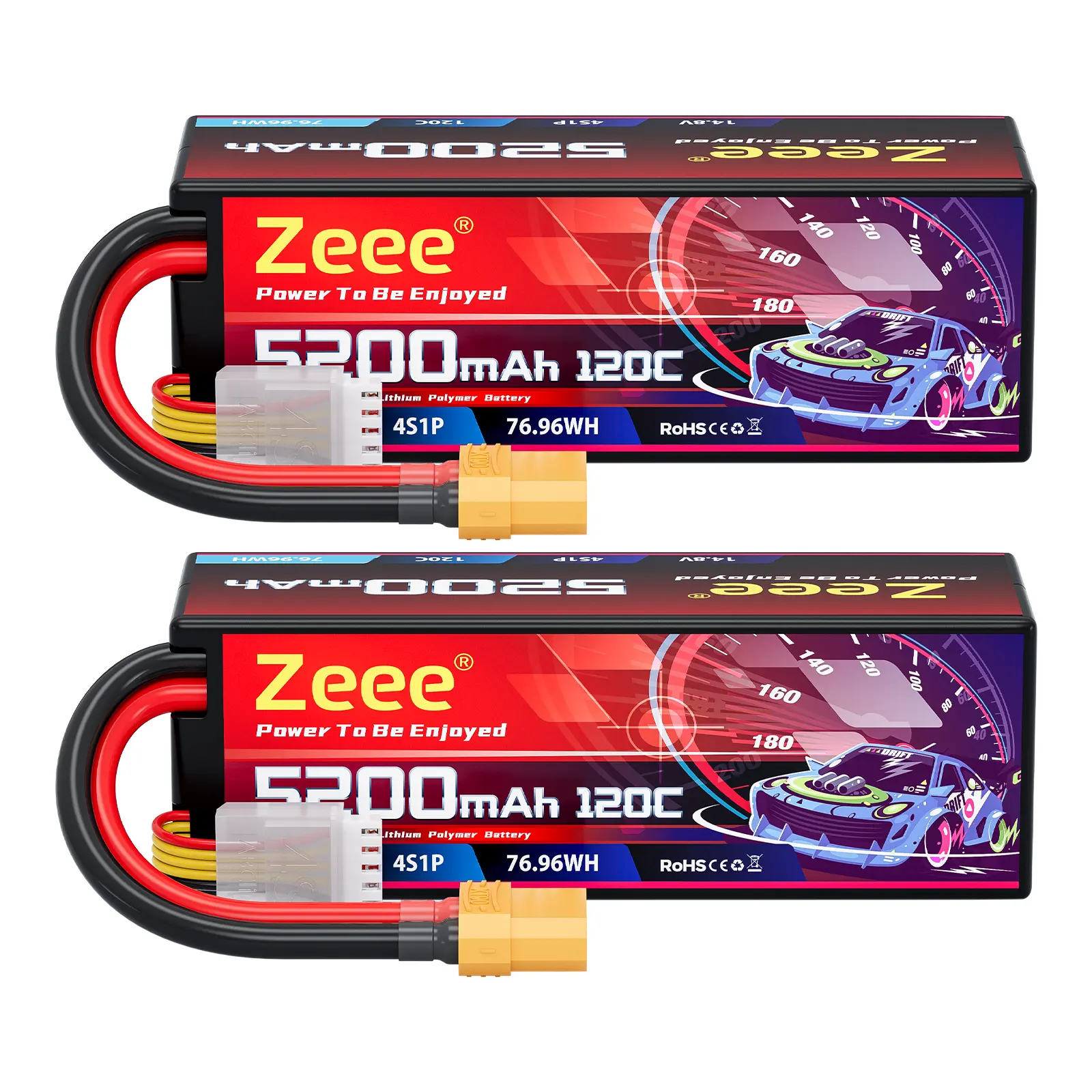 Zeee 4S Lipo Battery 5200mAh 14.8V 120C Hard Case RC Battery with XT90 Plug for RC Car RC Buggy Truggy 1/10 Scale Racing Truck RC Boat Racing Hobby Models(2 Pack) rc hobby rc  4x4 sledge  belted