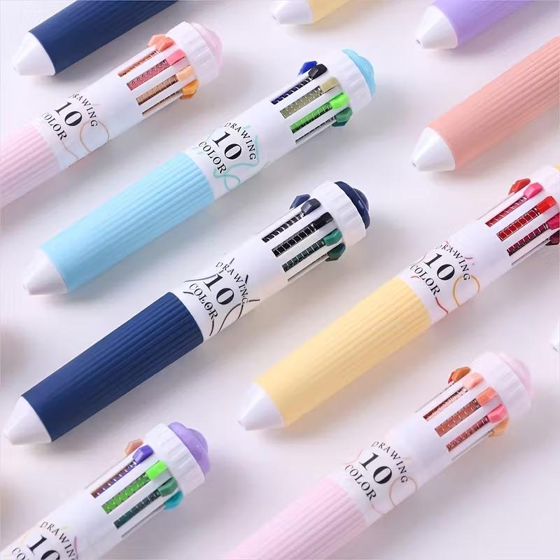 6PCS 10-in-1 Multi Color Ballpoint Pen Set, Retractable 0.8mm Tip Colored Pens, Vibrant Ink Multicolor Pens for Drawing, Doodling, Art Crafts, School Classroom, Office Work & Gift Supplies