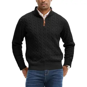 JEMLDL Men's Quarter Zip Pullover Sweaters Cable Knit Texture Slim Fit Mock Neck Sweaters