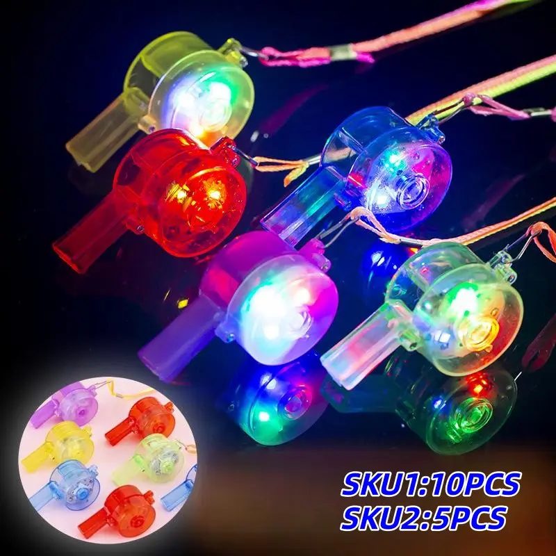 5/10 Pcs Glow Whistles with Lanyards, Colorful Party Favors with Light, Holiday Gifts Guide, Perfect for Halloween, Christmas, Birthdays, Parties