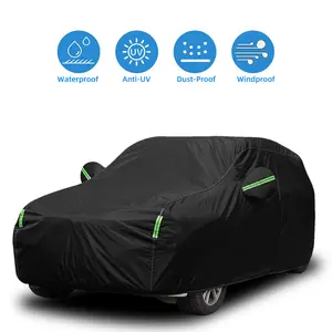 Black Waterproof All-Weather Full Car Cover, Outdoor Sun UV Snow Dust Protection, Universal Fit for Sedans & SUVs