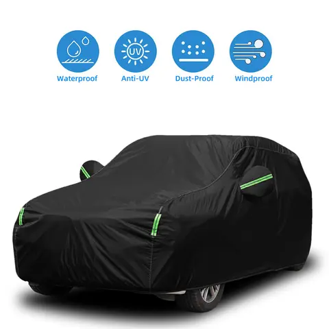 Black Waterproof All-Weather Full Car Cover, Outdoor Sun UV Snow Dust Bird Droppings Protection, Fit for Sedans & SUVs