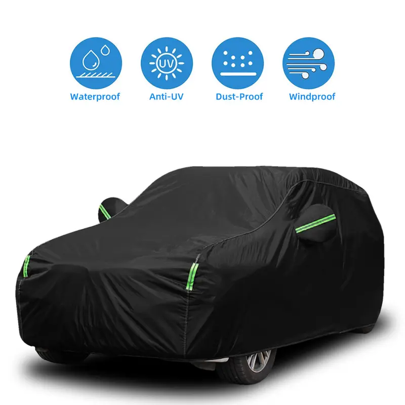 Black Waterproof All-Weather Full Car Cover, Outdoor Sun UV Snow Dust Bird Droppings Protection, Fit for Sedans & SUVs