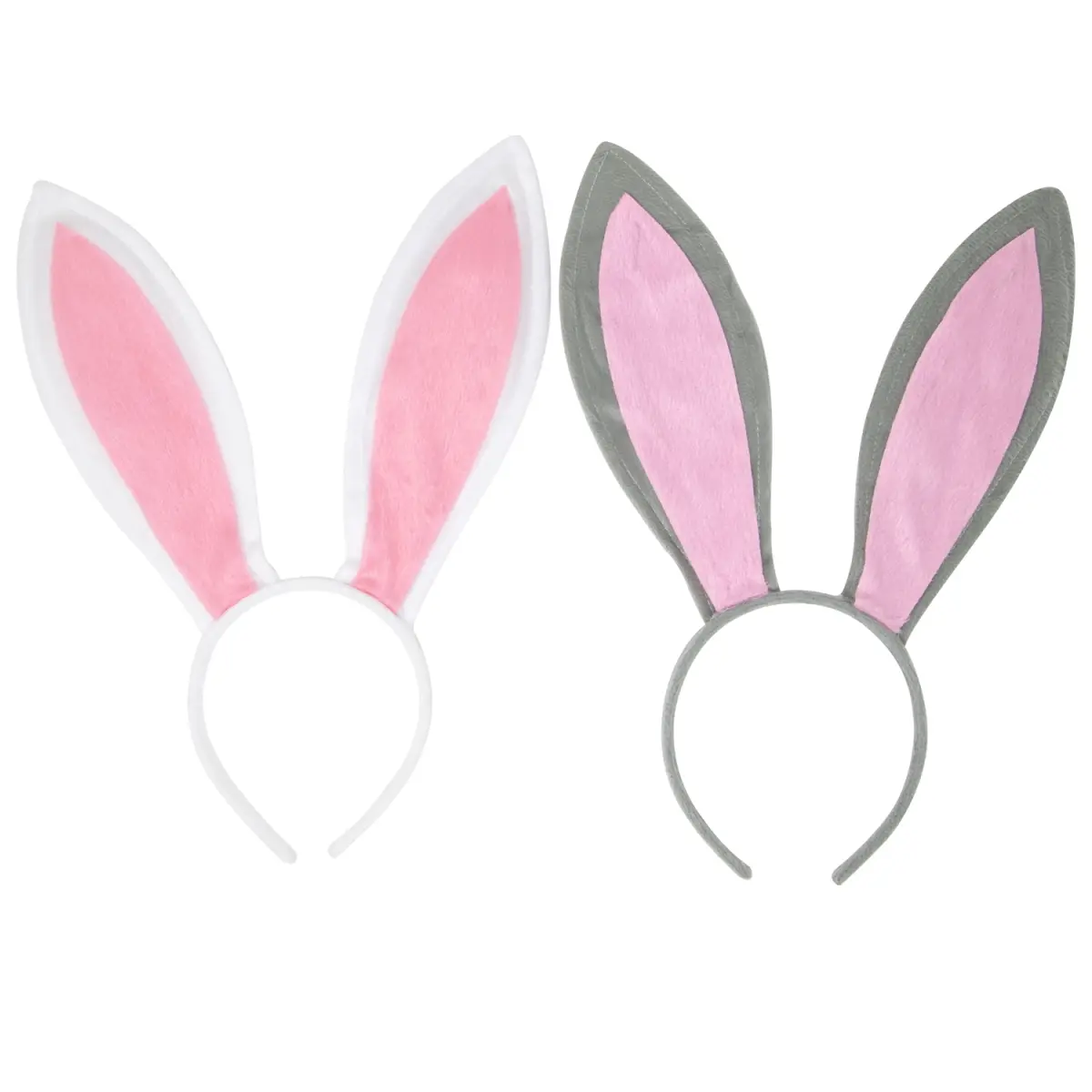 212 MAIN Unisex Velvet Bendable Multi-Colored (White, Gray) Rabbit Ears Headband Accessories - 2-Pack Bunny Hat Costume Accessory Set for Cosplay Parties, Bunny Hat Costume Accessories