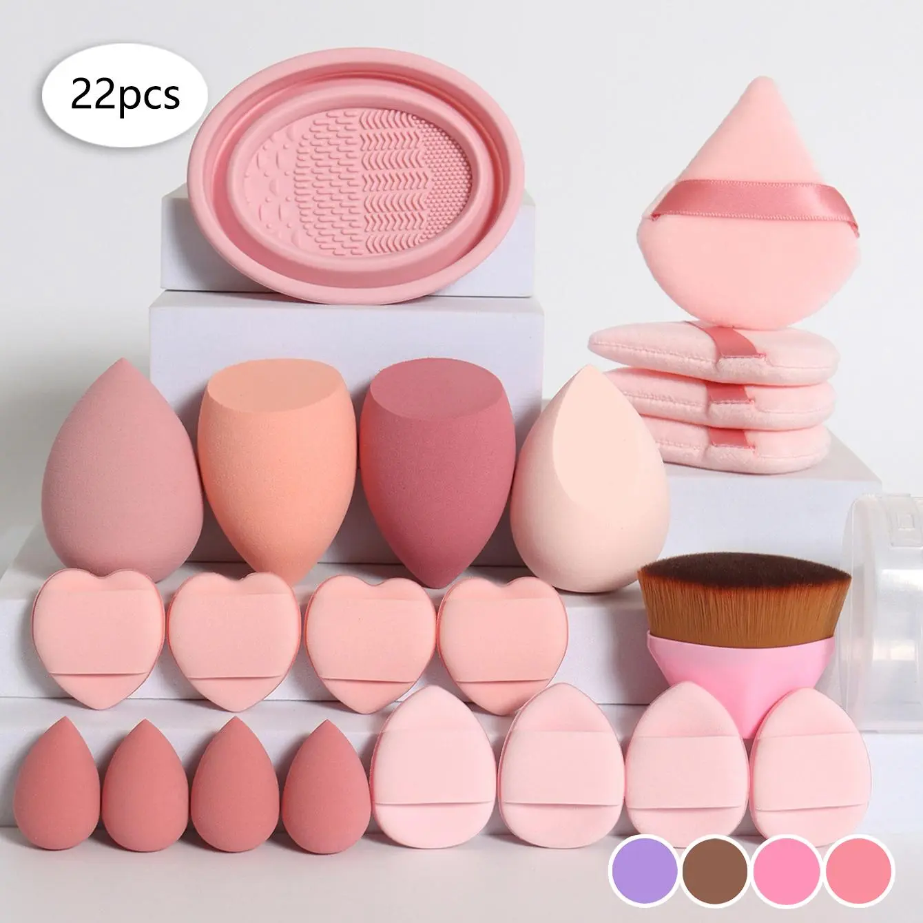 Makeup Tool Set, 22pcs/set Makeup Sponge & Powder Puffs & Cosmetic Brush & Brush Cleaning Bowl, Makeup Accessories, Makeup Tool Kit