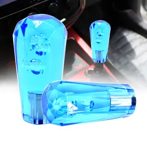 VIP 100mm Transparent Manual Blue Diamond Crystal Bubble Shift Knob Universal