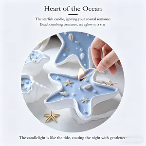 Sea-Inspired Aromatherapy Candle, Shell & Pearl Design, Soft Beach Scent, Perfect for Cozy Evenings, Blue-And- Series