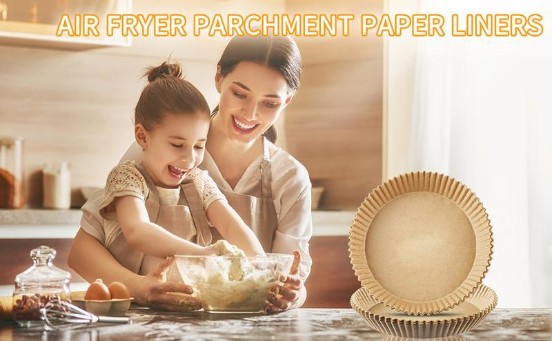 Air Fryer Paper Liners, 100Pcs Parchment Paper, Air Fryer Liners Disposable for Microwave, Non-Stick Air Fryer Liner Square Free of Bleach (6.3IN)