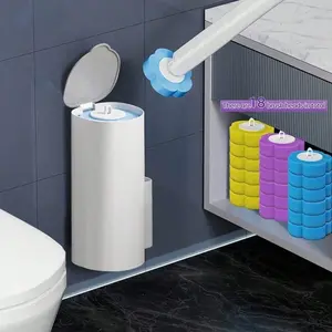 Disposable  Brush Wall Mount Kit, Plastic & Sponge Refills, Built-in Cleaning Liquid, Quick Clean No Dead Corners, 18PCS 3 Scents Mixed Refills Blue/Purple/Yellow, Bathroom Cleaner for , Sink, Bathtub, Drain, Wash Basin, Urinal