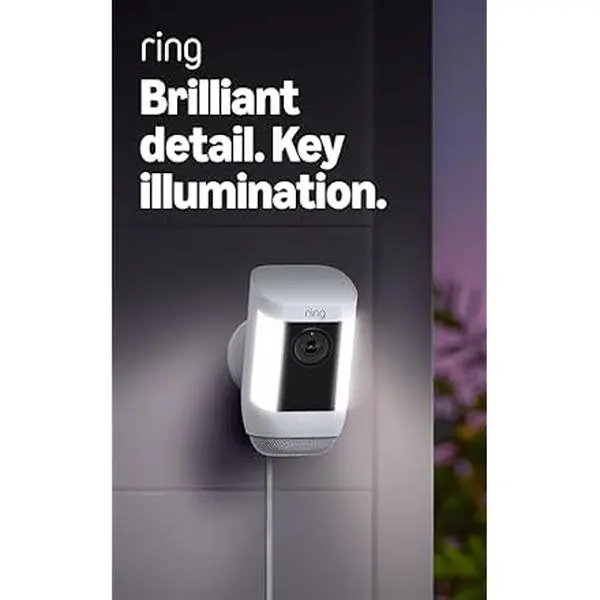 New Ring Spotlight Cam Pro, Battery, Home or business security, Retinal 2K Video, Color Night Vision and Two-Way Talk with Audio+, White