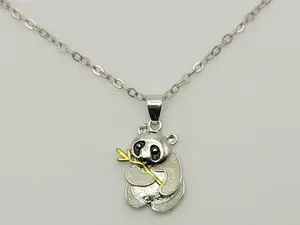 I Love You Necklace Panda - Trendy Heart necklace Silver tone