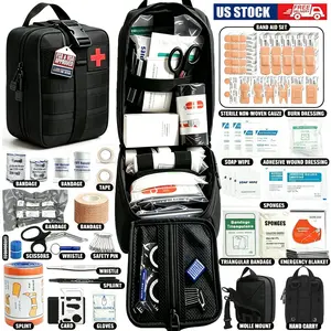 BLACK First Aid Kit, Versatile Emergency Medical Kit, Professional Grade Outdoor Survival Kit - Includes Scissors, Tweezers, Splint, Adhesive Bandages, Whistle & More - Ideal for Hiking, Camping, Hunting, Car, Boat, Travel & Exploration, Perfect Gift
