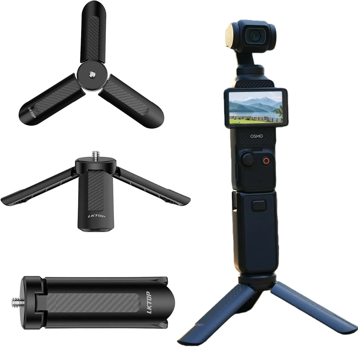 Mini Camera Tripod for DJI Osmo Pocket 4/3, Portable Tripod & Selfie Stick with 1/4” Screw Mount for DJI Osmo Action/Mobile/360 Series, Insta360 X5/X4/X3, Xtra Muse, GoPro, Travel Vlogging, Silicone, Handheld