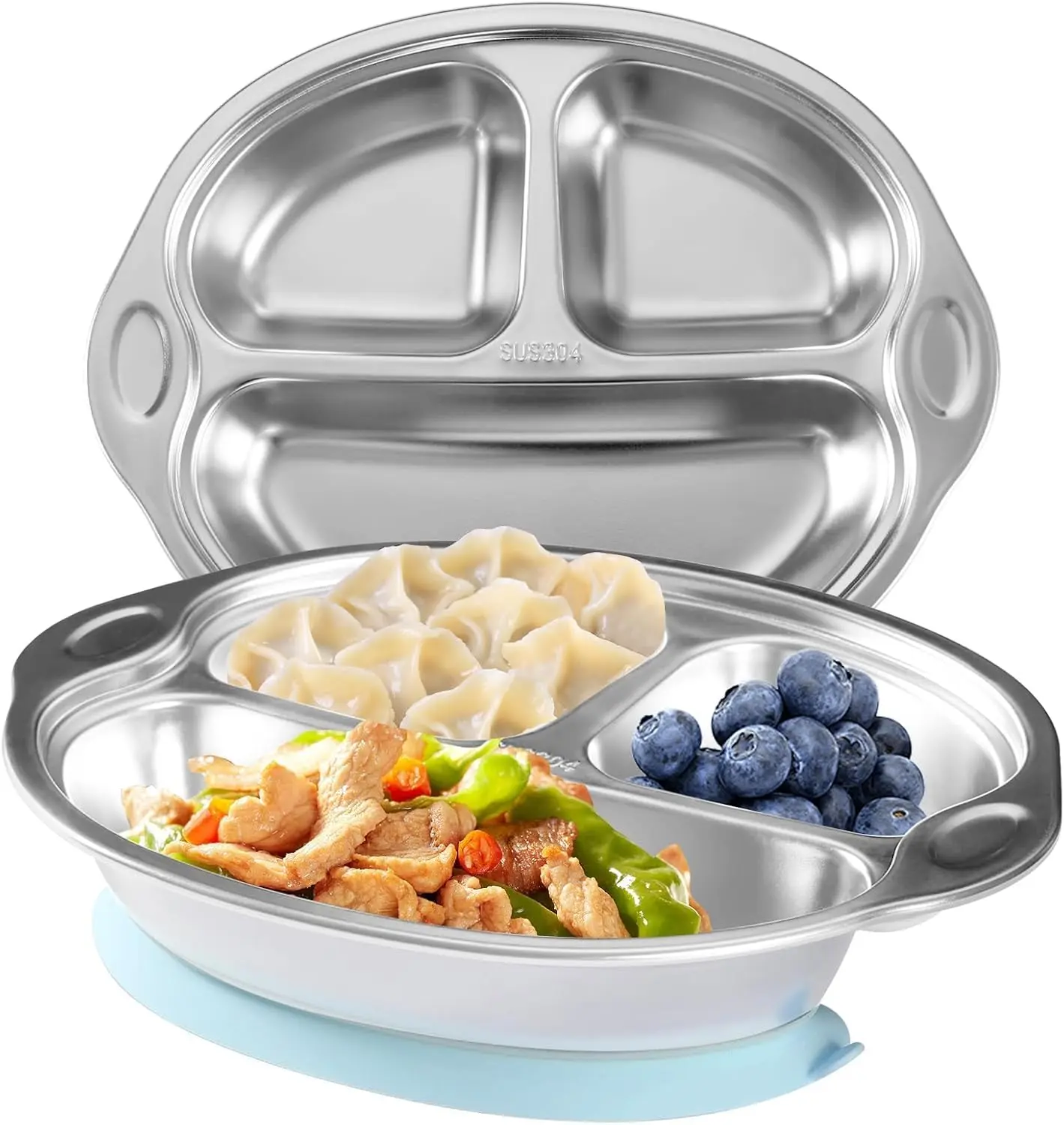 Mrs. Chou Stainless Steel Baby Suction Plates: Divided Plates Designed for Babies and Toddlers, Made of 100% Food-Grade Materials Ideal for Baby-Led Weaning BPA-Free Toddler Feeding Supplies Are Dishwasher Safe