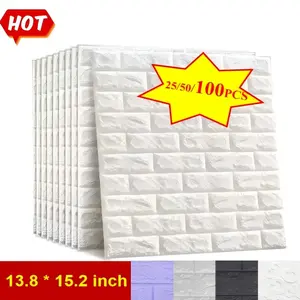 25/50/100pcs 3D Foam Brick Wall Stickers, Self-Adhesive Waterproof Wallpaper, Easy Clean & Cut, Multi-Color Options for Kitchen, Bathroom, Hallway Decor