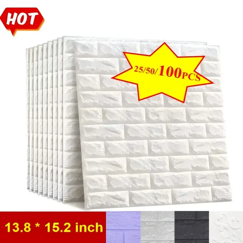 25/50/100pcs 3D Foam Brick Wall Stickers, Self-Adhesive Waterproof Wallpaper, Bathroom Sticky Wallpaper Peel And Stick, Easy Clean & Cut, Multi-Color Options for Kitchen, Bathroom, Hallway Decor