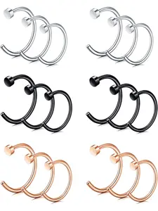 18PCS 20G Surgical Steel Nose Rings Hoop C-Shape Flat Nose Ring Mixed Colorful Nose Ear Lip Piercing Jewelry for Women Men 6/8/10/12MM Flat Pierced Jewelry