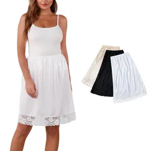 3 Pieces Women's Lace Satin Half silps Lace Long Underskirt Half Skirt with Lace Trim Half Slips for Under Dresses Slip