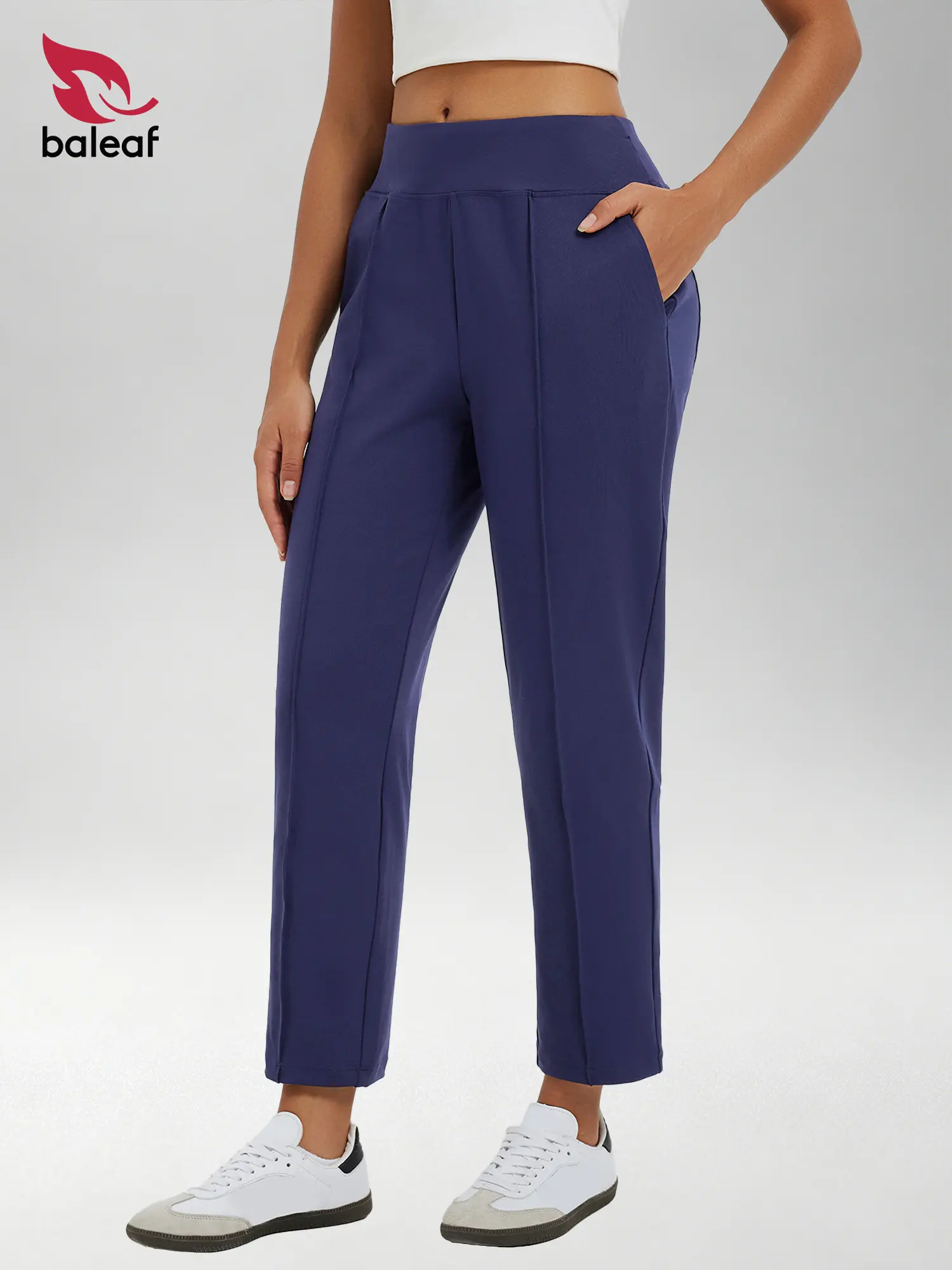 BALEAF Women's Travel Pants High Waisted Stretch Ankle Pants with 4 Deep Pockets Inner Drawstring Breathable Moisture Wicking Soft Slim Straight Leg Business Casual Work Pants for Office Commuting Everyday Golf