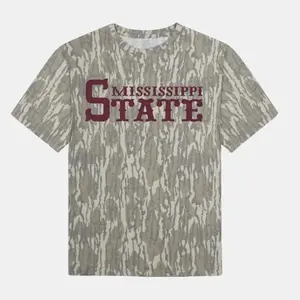Mississippi State Mossy Oak Tree Short Sleeve Tee - Camo Pattern Unisex Casual T-Shirt with White Logo & Stretch Material, 3D Camo T-Shirt, 3D Camo Style T-Shirt, 3D Camo Shirt