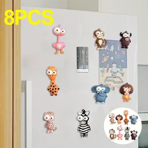 8 Counts/set Cute 3D Cartoon Animal Design High End Fridge Magnets for Refrigerator Locker Whiteboard Magnetic Board Classroom Office School, Magnetic Decoration Refrigerator Decorating Magnet for Home Kitchen Office, Home Decoration