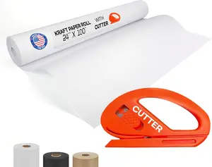 IDL Packaging White Kraft Paper Roll 24" x 1200" (100 feet) with Cutter- USA-Made Wrapping Paper for Packing, Moving, Shipping & Crafts/Arts - 100% Recyclable Natural Craft Material