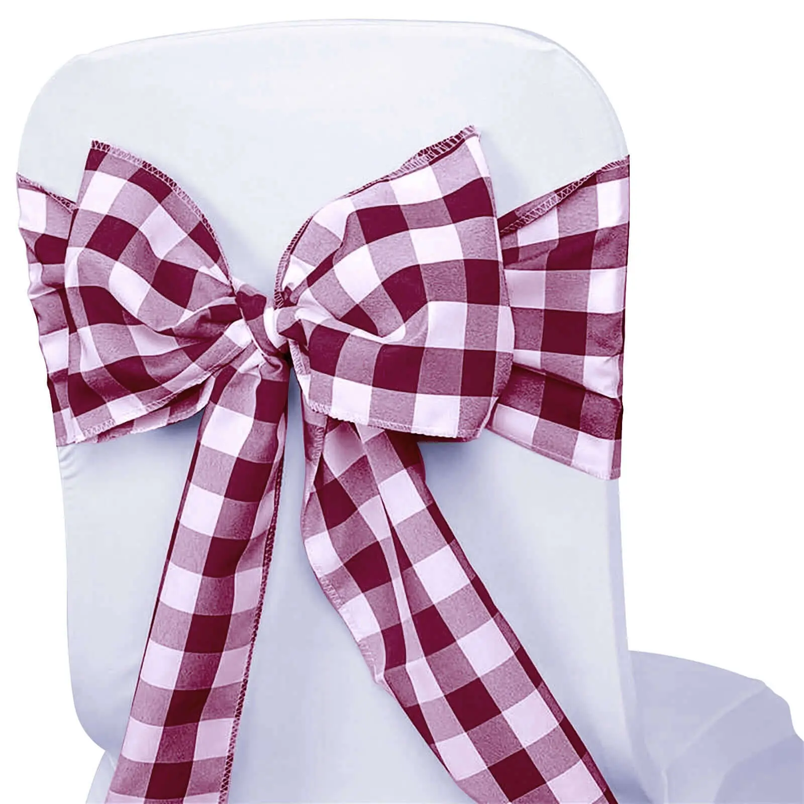 5-Pack Polyester Chair Sashes, Burgundy/White Buffalo Plaid - Polyester Material, Durable Reusable 6"x108" Chair Bows, Gentle Cycle Machine Washable