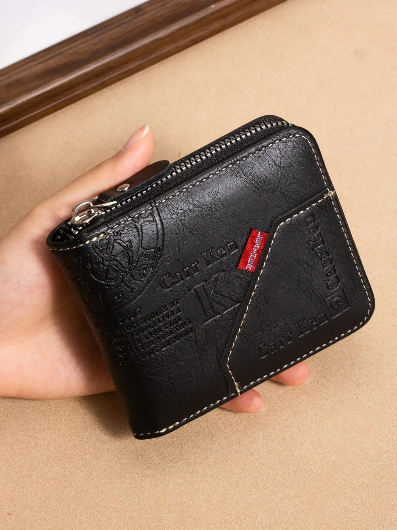 Men's Business Fashion Letter Pattern Short Wallet, 2025 New Style Casual Trendy Zipper Card Holder, Simple Style Money Saving Wallet for Daily Use