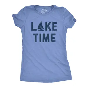 Womens Lake Time T Shirt Funny Vacation Getaway Boating Lovers Tee for Ladies Funny Womens T Shirts Cute Vintage Fashion Casual Ladies T-Shirt Gift Funny Summer Top Women's Novelty Tees Light Blue