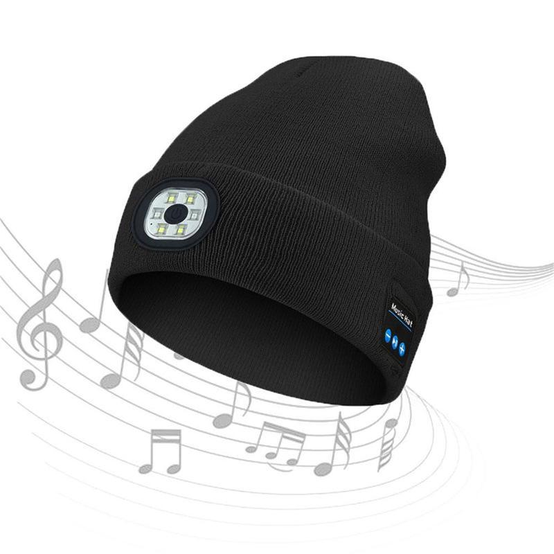 Bluetooth Beanie with a Light, Unisex USB Rechargeable 4 LED Flashlight Hat with Cordless Headphones, Unique Christmas Birthday Gifts for Men Him Husband Teen
